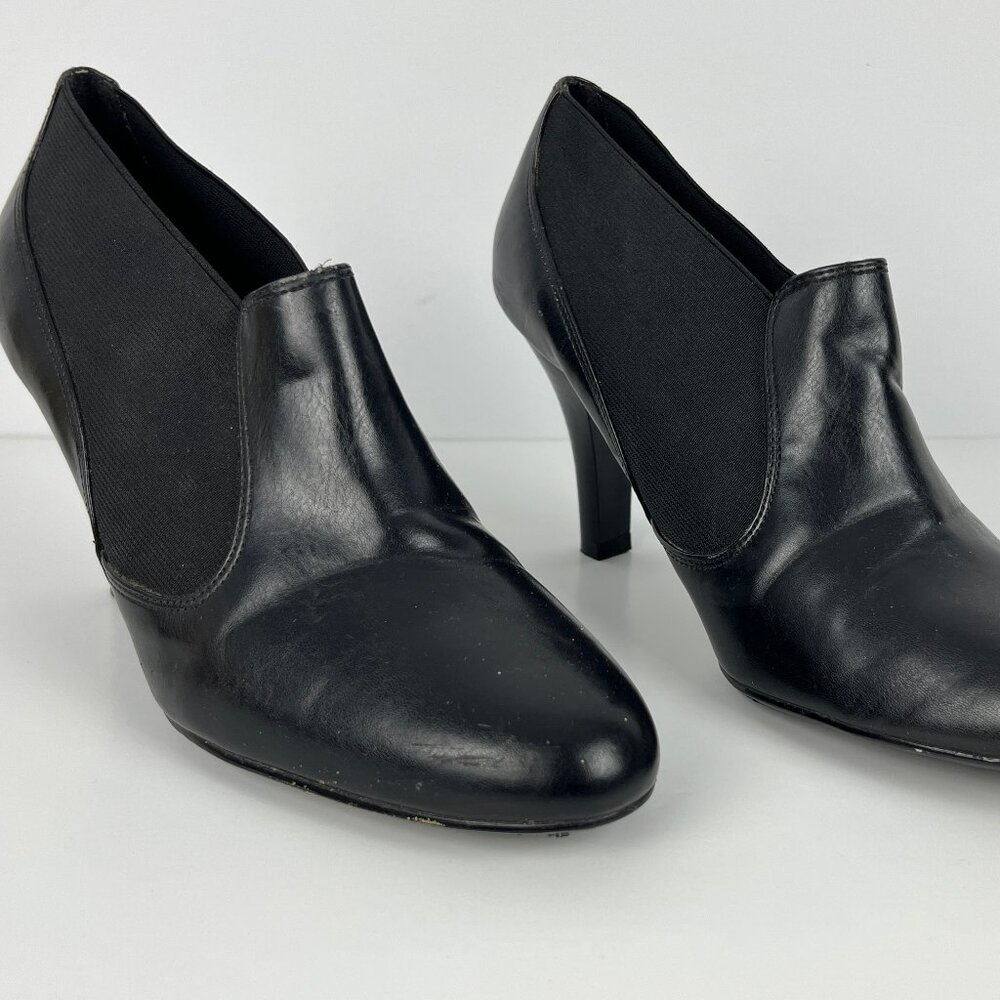 George Rudy Black Ankle Booties Block Heel Boots Almond Toe Size 9